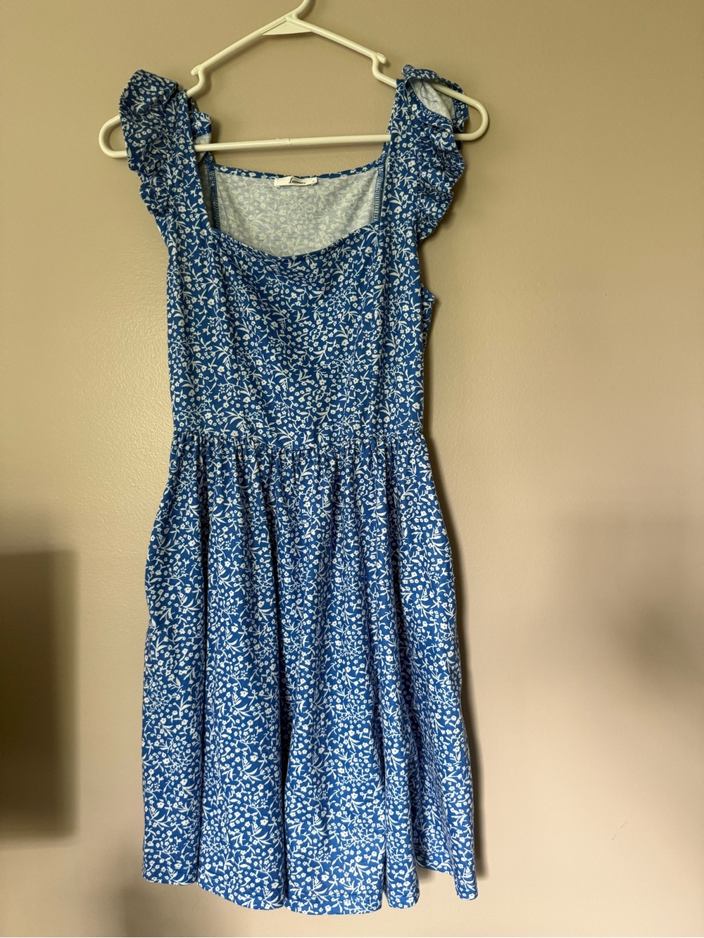 Blue Ditsy Floral Sundress with Ruffle Sleeves